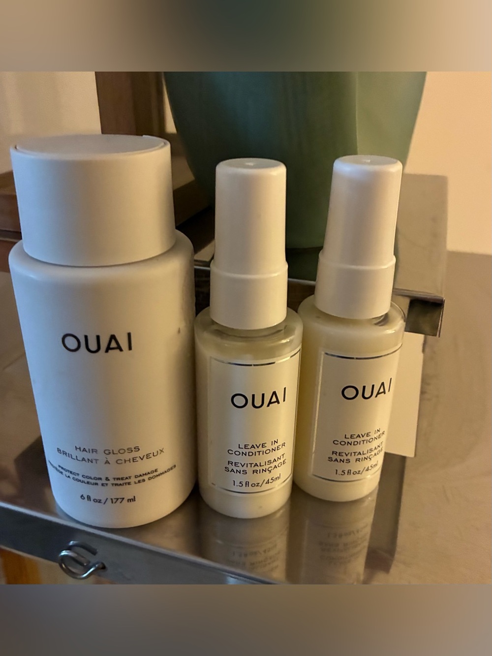 OUAI Hair Gloss + Leave In Conditioner 3 Pc Hair Care Bundle NEW